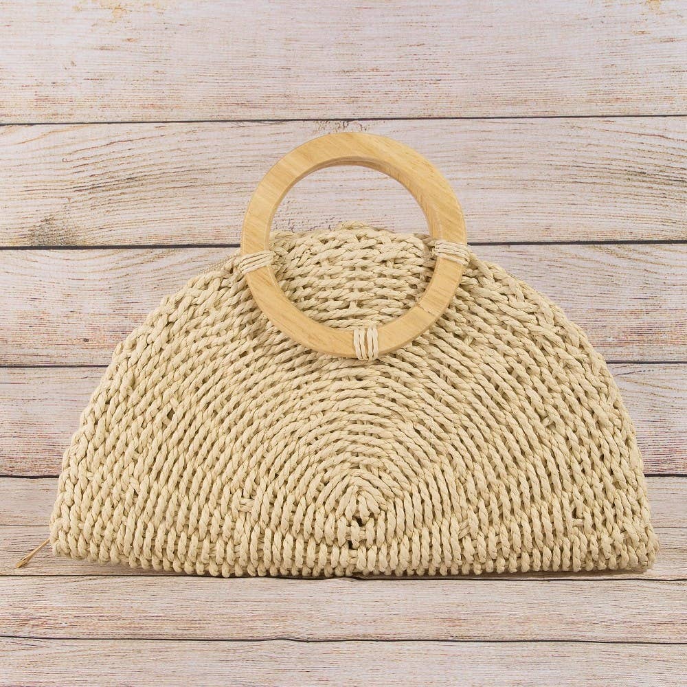 Straw Half Moon Bag - Light Brown