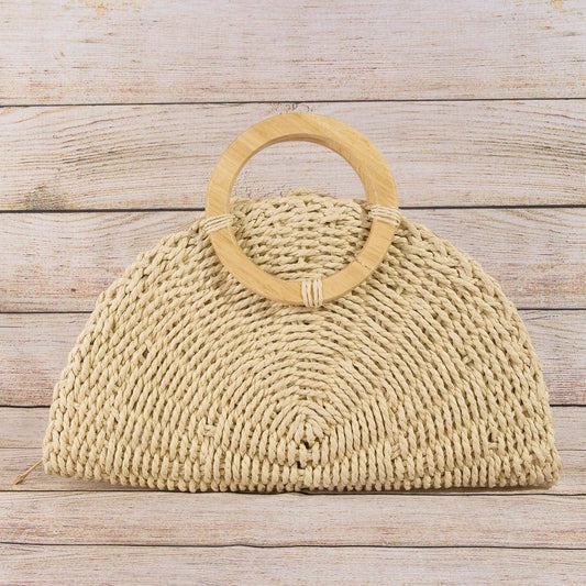 Straw Half Moon Bag - Light Brown
