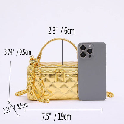 Elegant Gold Quilted Square Box Crossbody Handbag MK2LEC6W10BBG508: Gold
