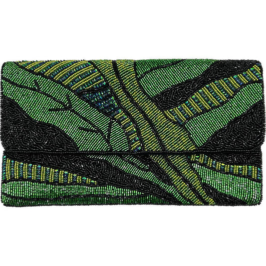 TROPICAL LEAF BEADED CLUTCH