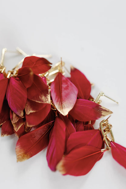 Garnet Gold Dipped Feather Earrings