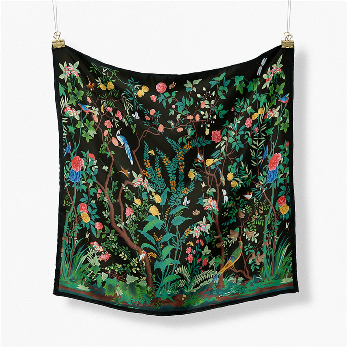 Black Floral Silk Scarf
