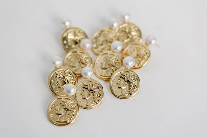 Gold Coin & Pearl Earrings