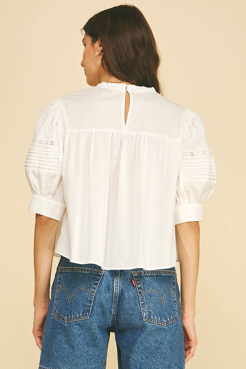WHITE LACE TRIMMED BLOUSE