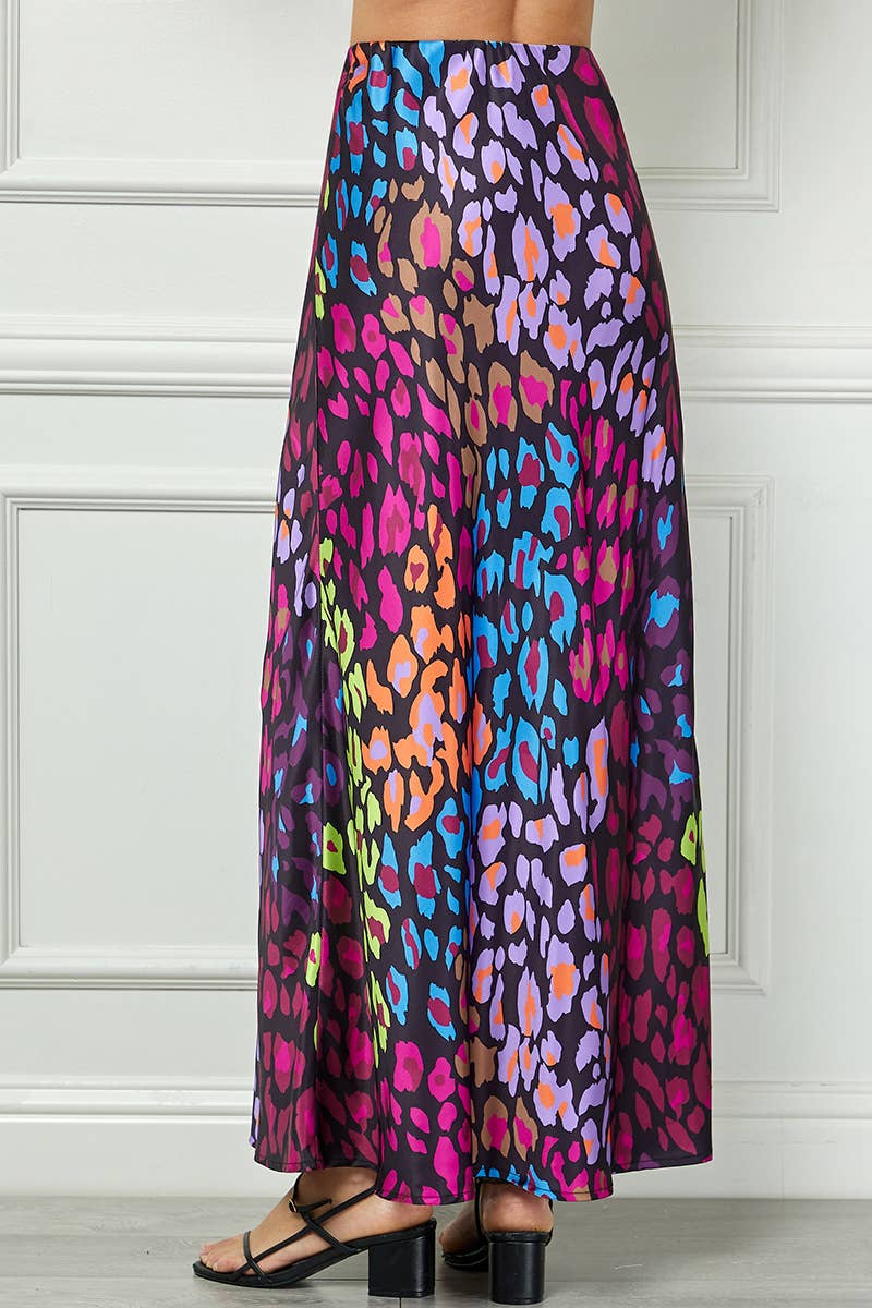 Abstract Satin Maxi Skirt