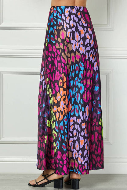 Abstract Satin Maxi Skirt
