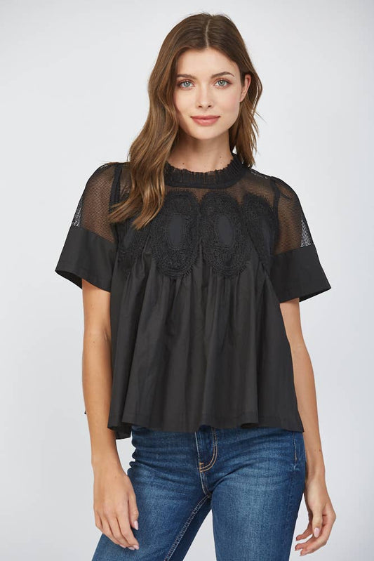 BLACK APPLIQUE TOP