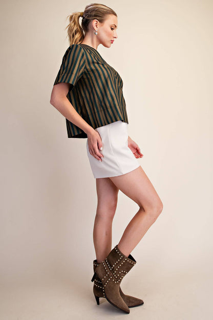 V-Neck Stripe Top - Green & Olive