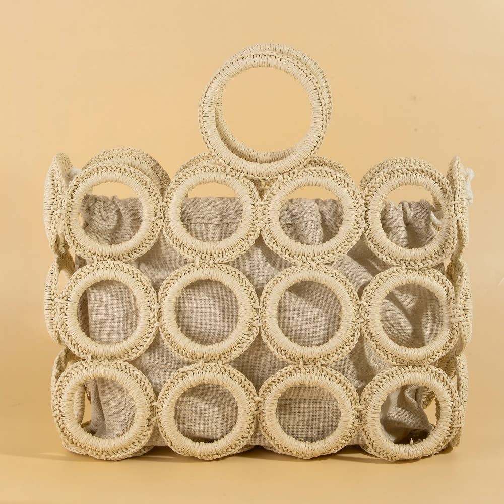 Straw Round Pattern Beach Bag