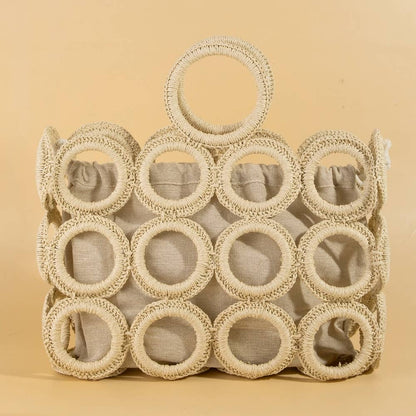 Straw Round Pattern Beach Bag