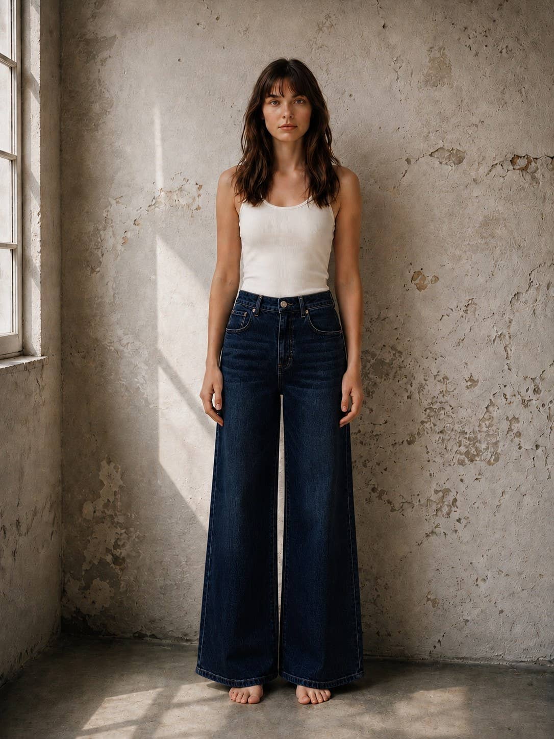 WIDE LEG VINTAGE WASH JEANS