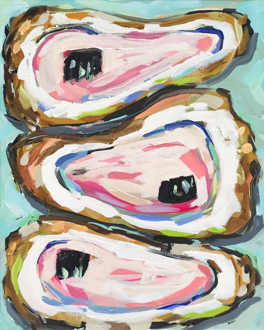 "Oysters on Aqua" in Acrylic Floating Frame 16x20"