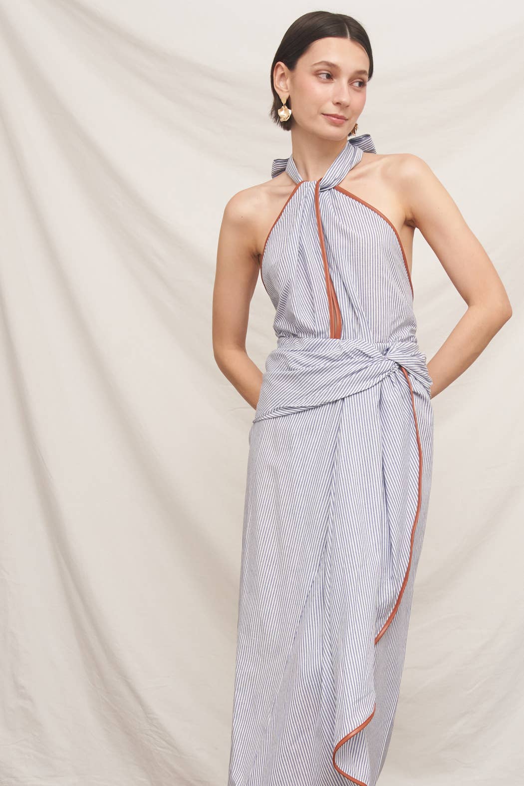 Light Blue Halter Neck Midi Dress