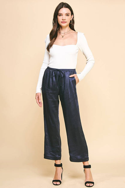 NAVY SATIN PANTS