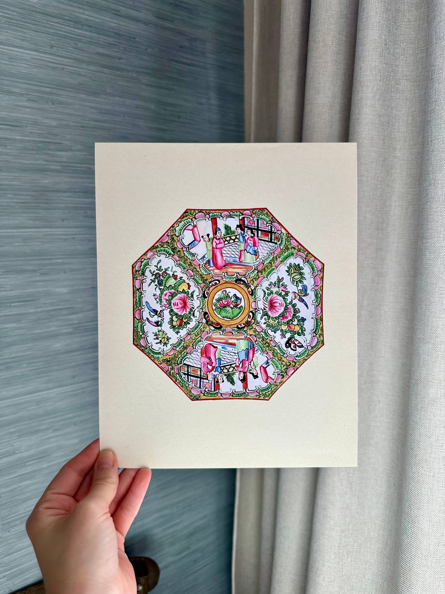 Framed Rose Medallion Plate Chinoiserie Print - 8x10