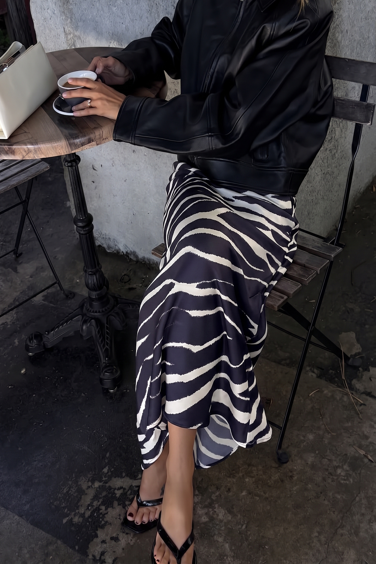 Zebra Satin Midi Skirt