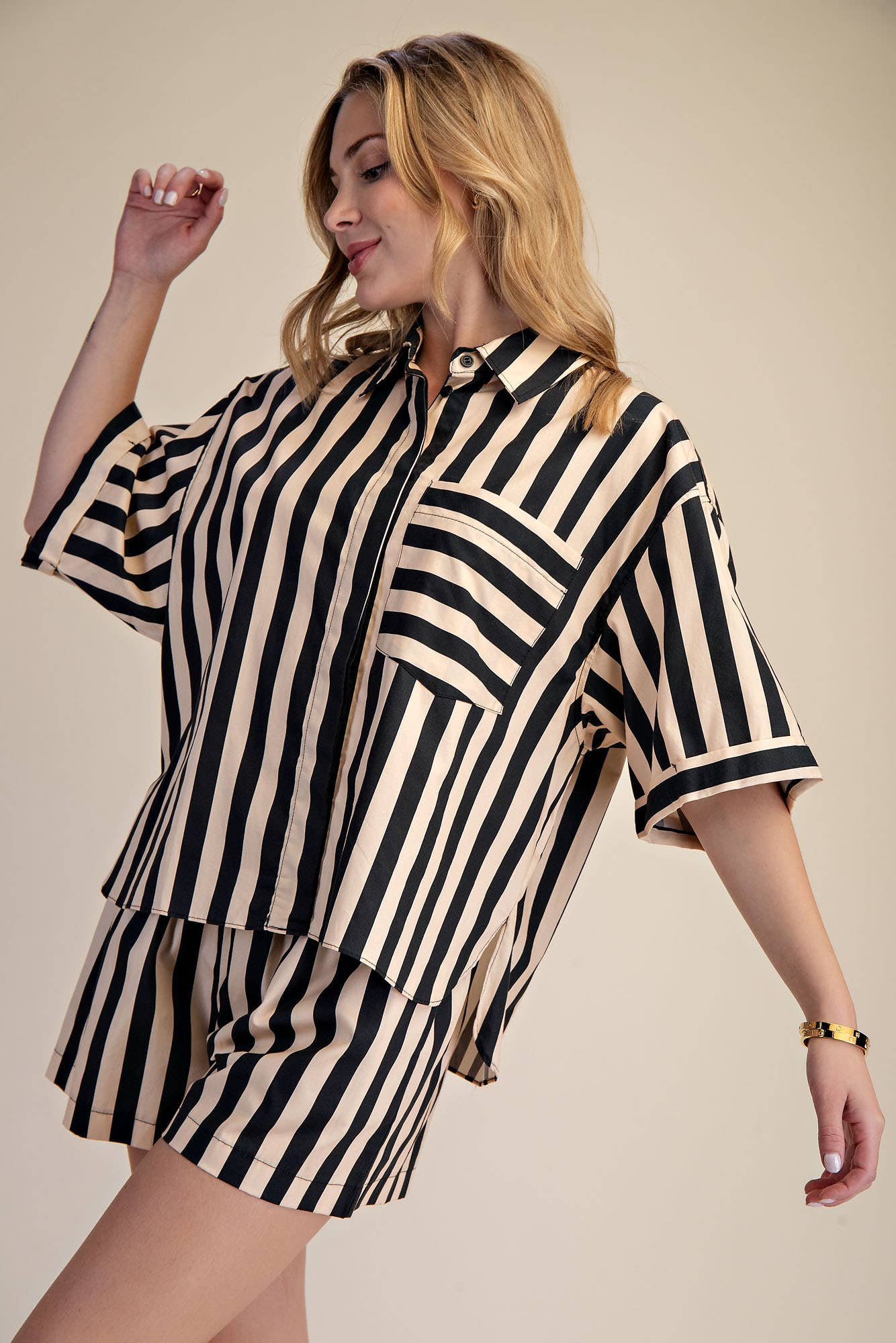 Black & White Striped Short Set