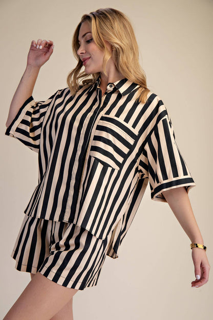 Black & White Striped Short Set