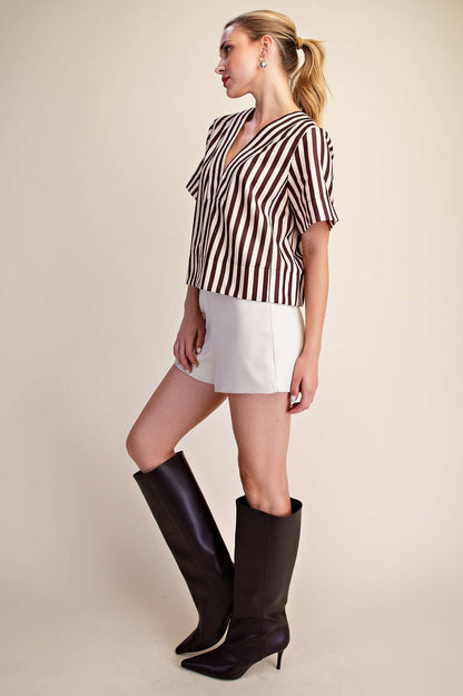 V-Neck Stripe Top - Green & Olive