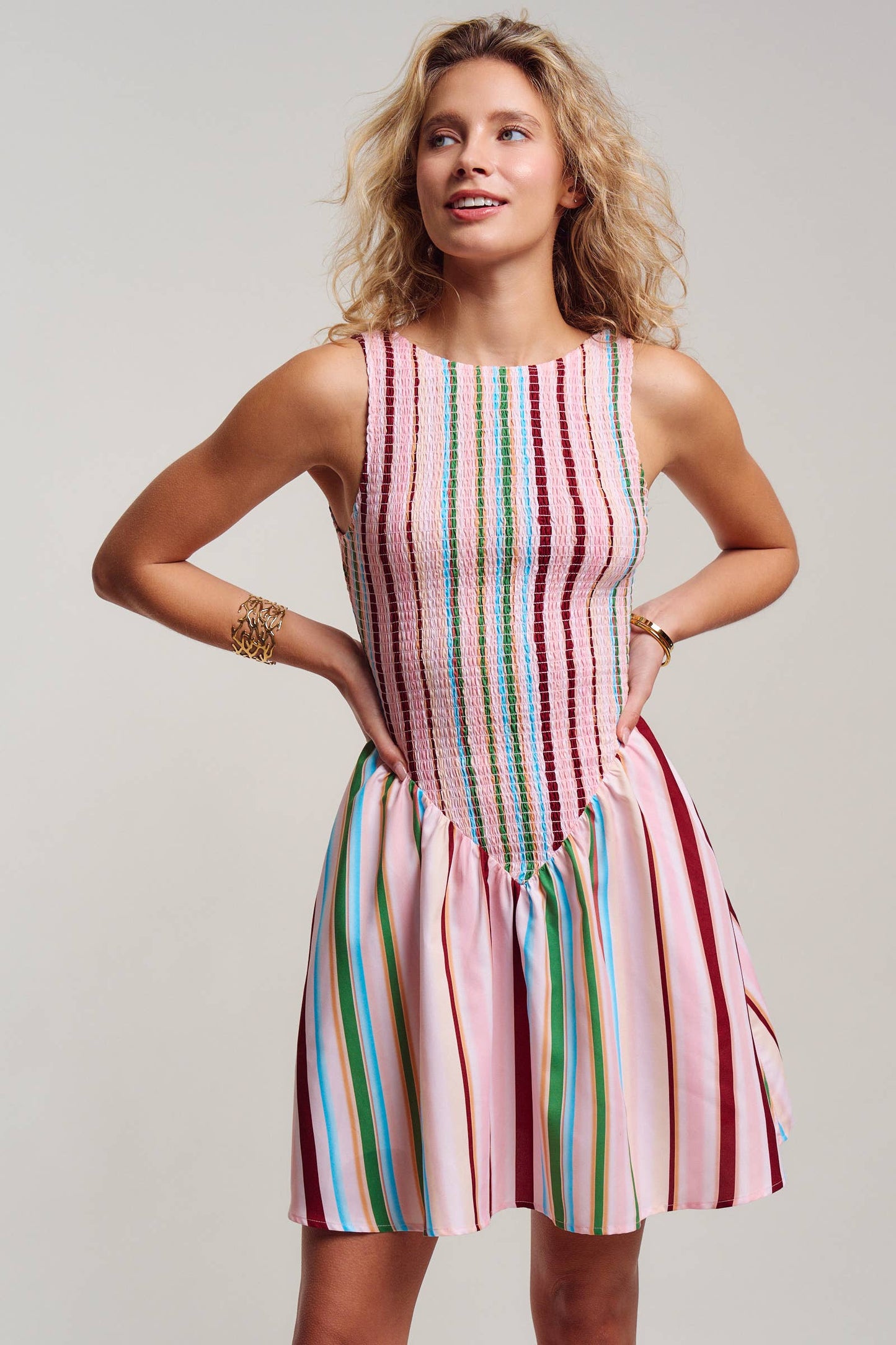Stripe Smocked Mini Dress