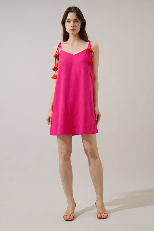 Fuchsia Tassel Mini Dress