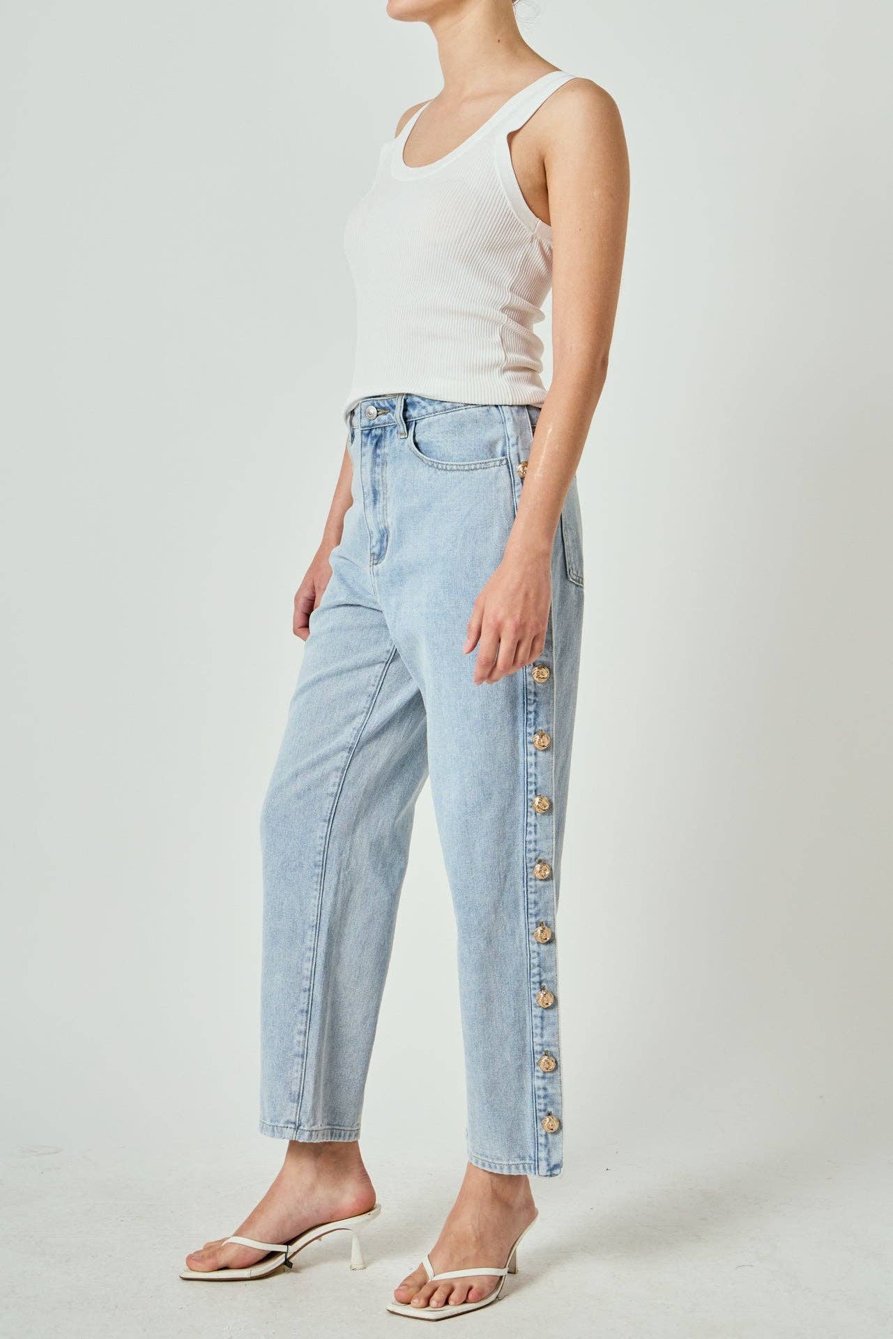 Gold Studded Jeans - Light Wash
