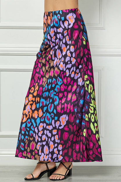 Abstract Satin Maxi Skirt
