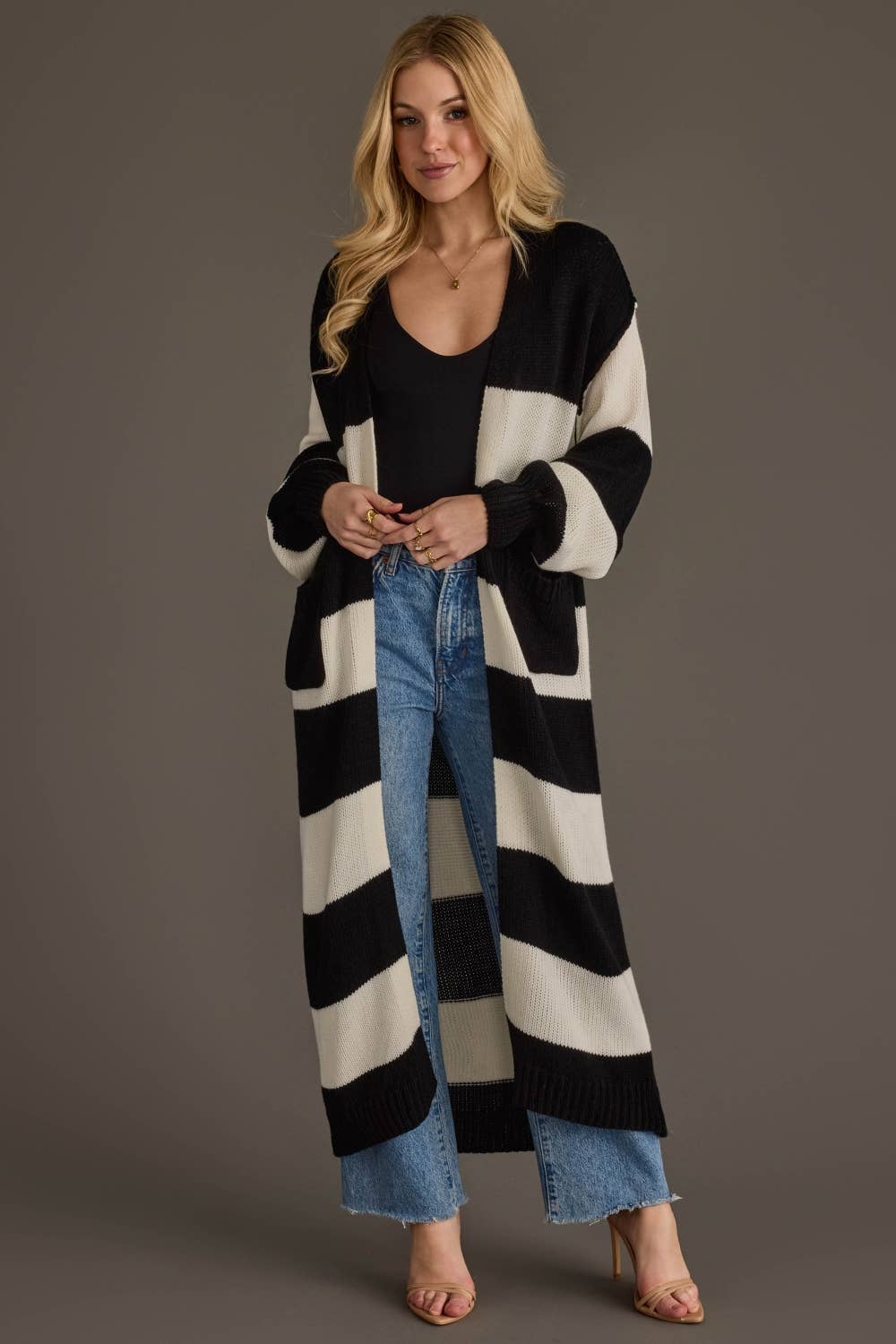 Black & White Striped Duster Cardigan