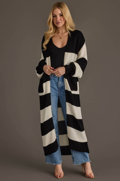 Black & White Striped Duster Cardigan