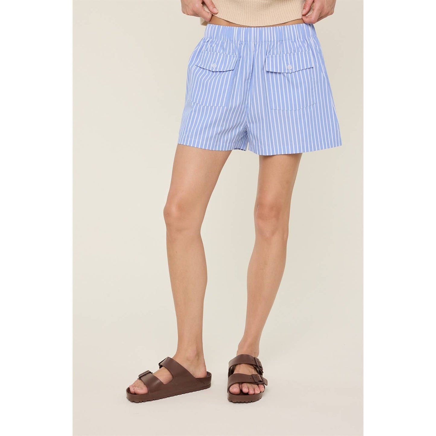 BLUE & WHITE STRIPED SHORTS