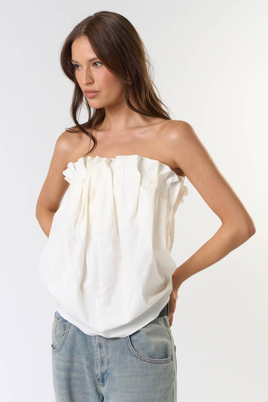 White Pleated Strapless Top