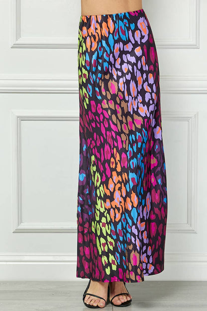Abstract Satin Maxi Skirt