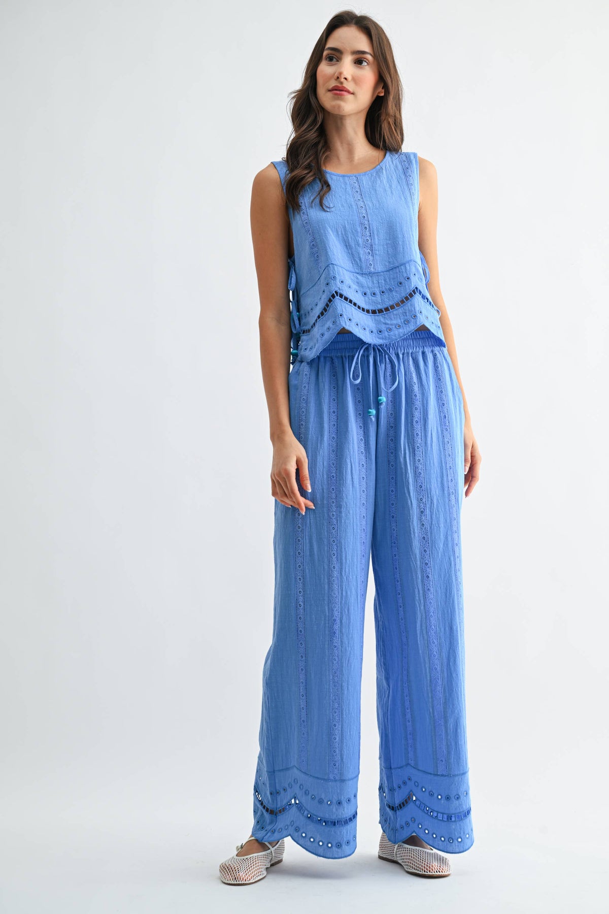 Blue Embroidered Cotton Set