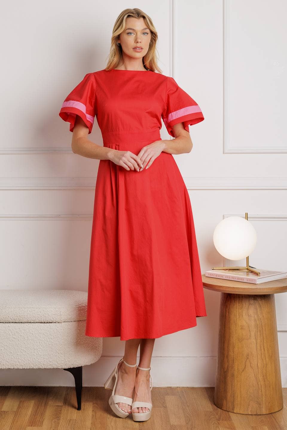 Red & Pink Midi Dress