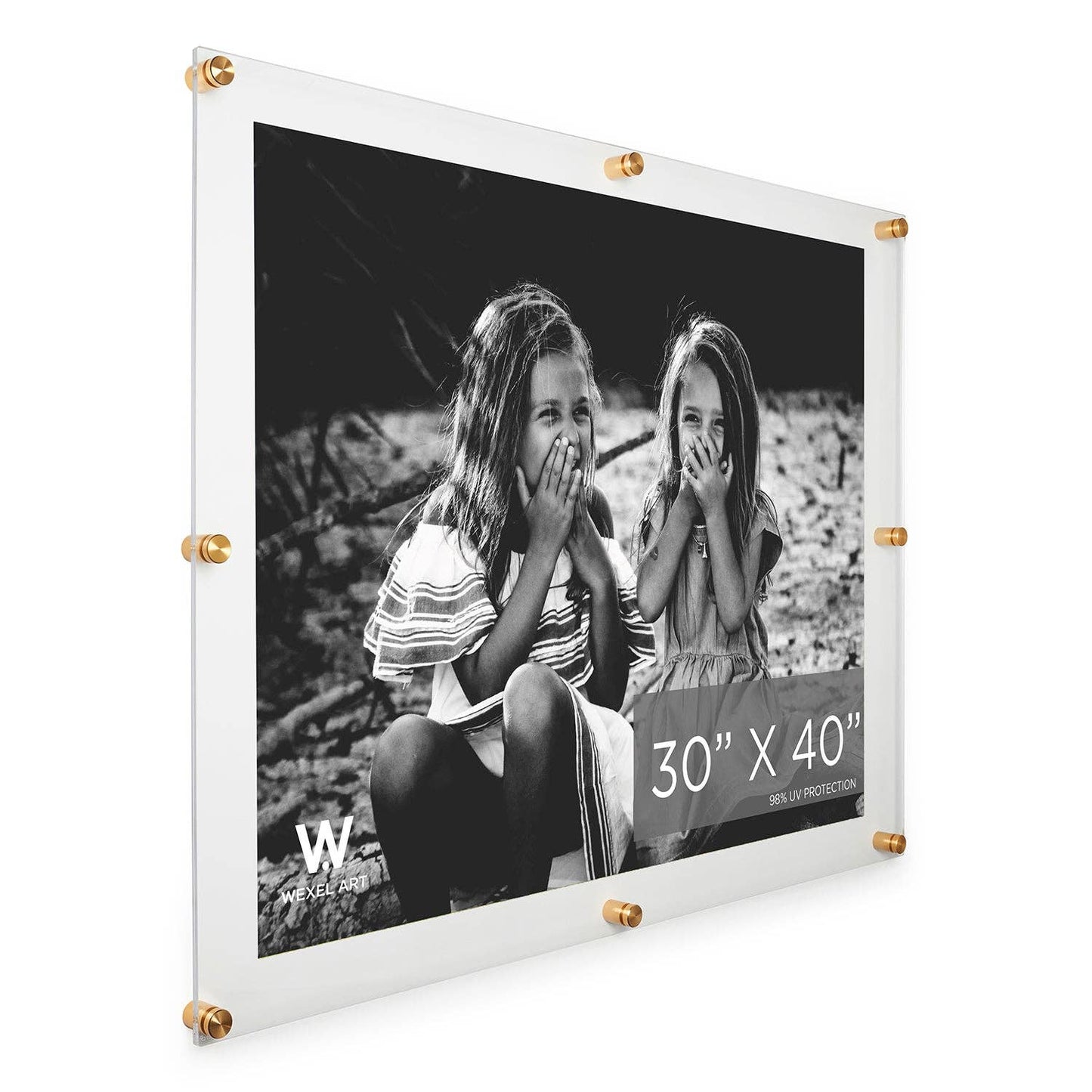 30x40" Modern UV-Grade Acrylic Floating Wall Frame: Gold