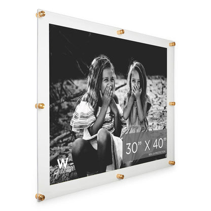 30x40" Modern UV-Grade Acrylic Floating Wall Frame: Gold