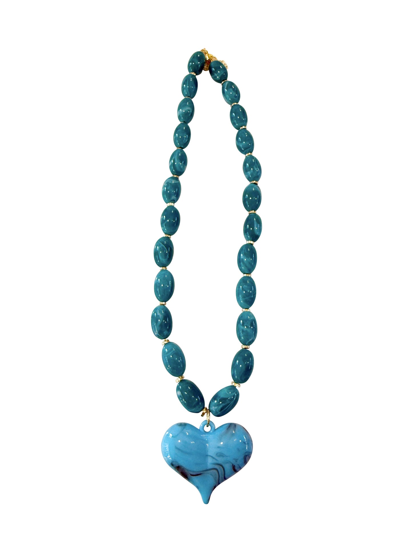 Turquoise Beaded Heart Charm Necklace