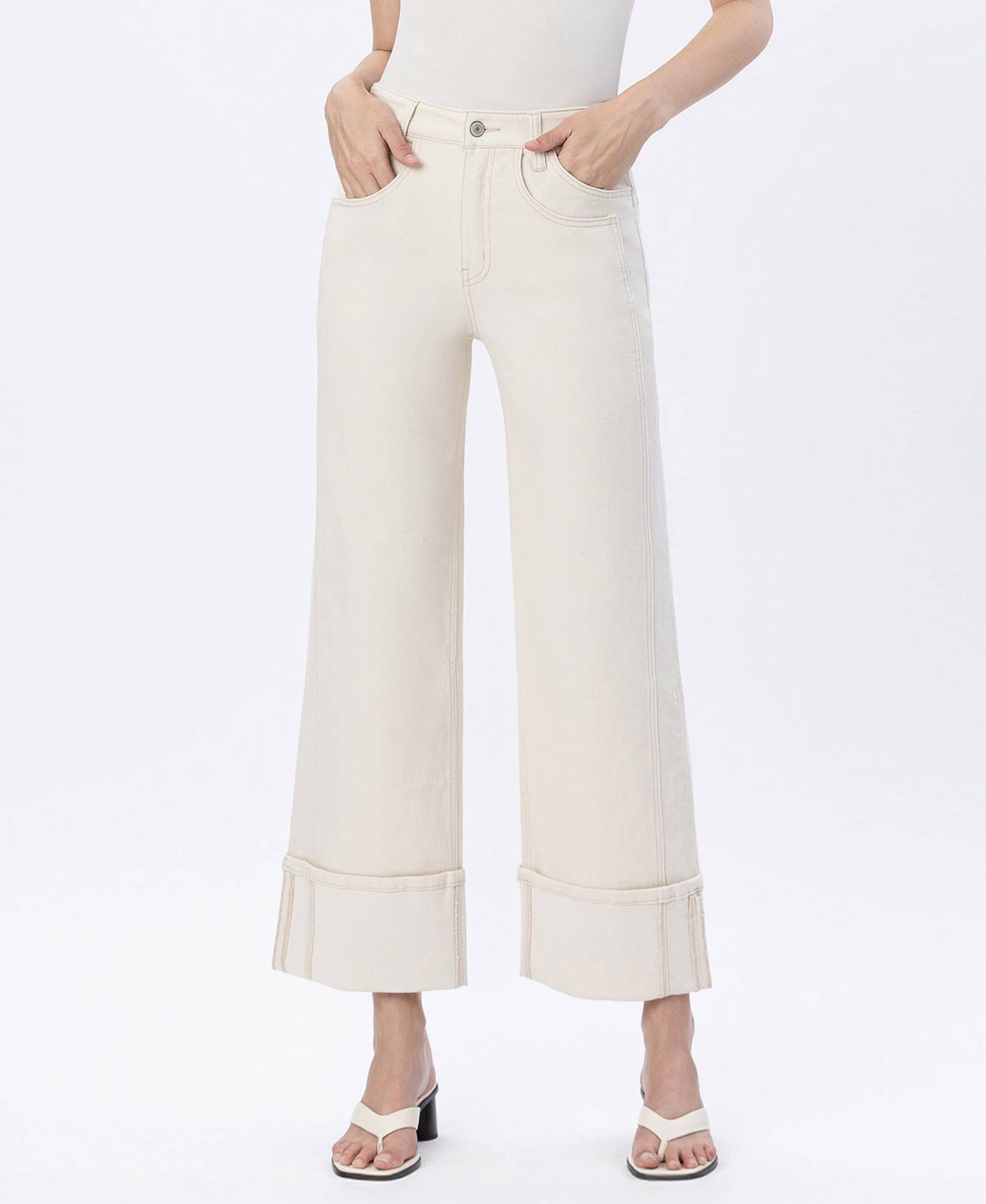 WHITE CUFFED JEANS