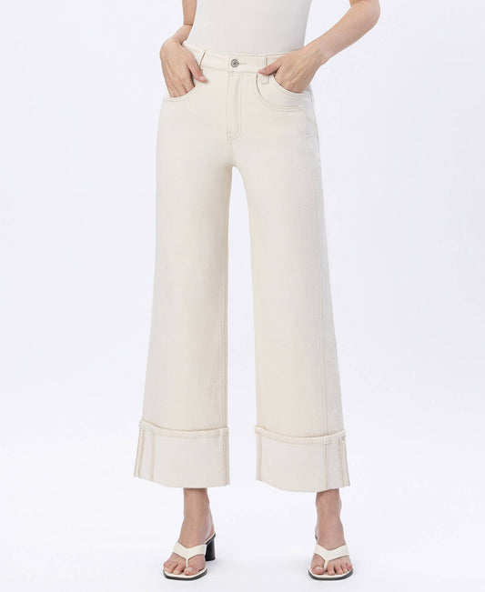 WHITE CUFFED JEANS