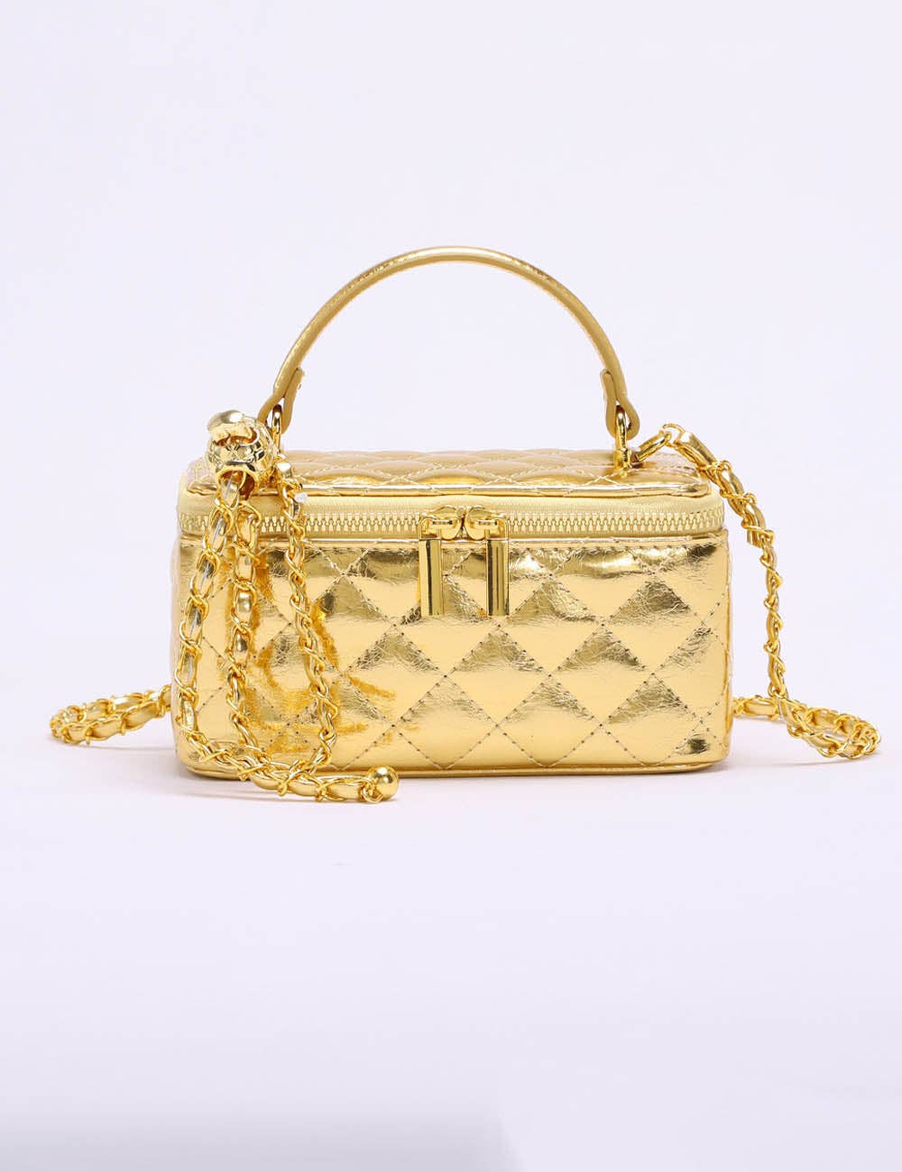 Elegant Gold Quilted Square Box Crossbody Handbag MK2LEC6W10BBG508: Gold