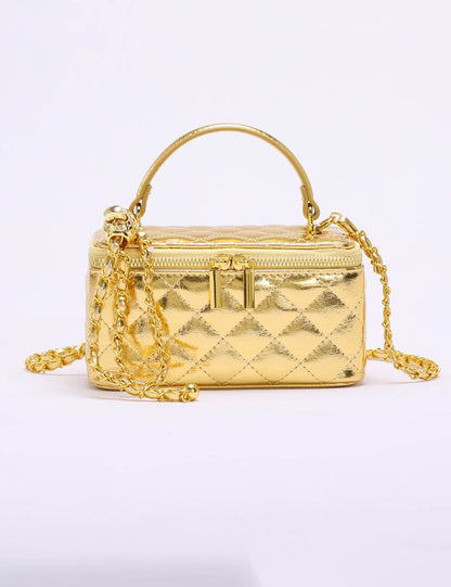 Elegant Gold Quilted Square Box Crossbody Handbag MK2LEC6W10BBG508: Gold