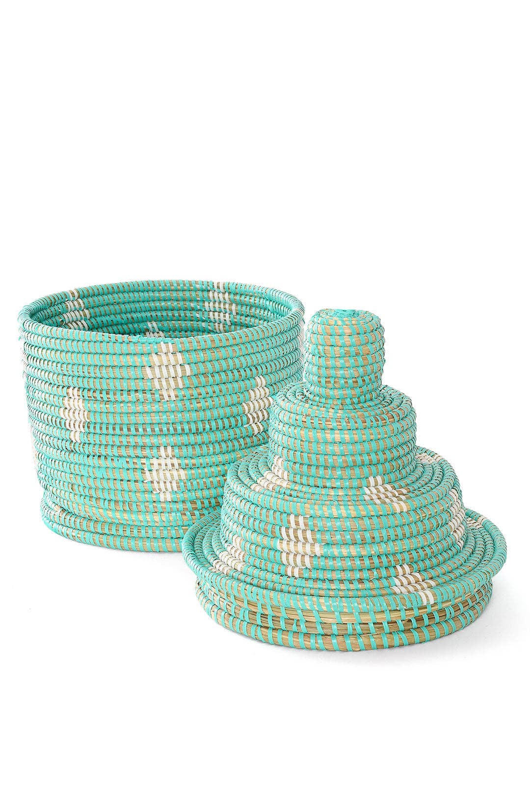 Large Aqua and White Lidded Tower Basket