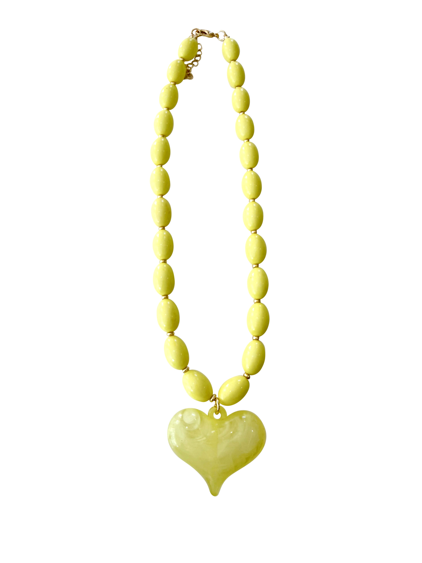 Yellow Beaded Necklace with Heart Charm