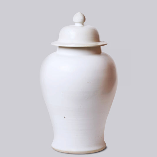 25" Rustic Plain White Porcelain Temple Jar