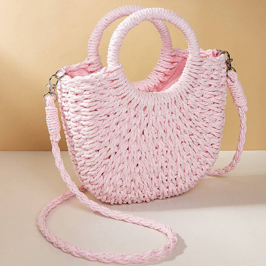 Pink Straw Crossbody Bag