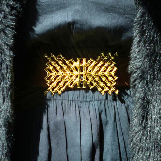 Gold Crisscross Bamboo Belt Buckle