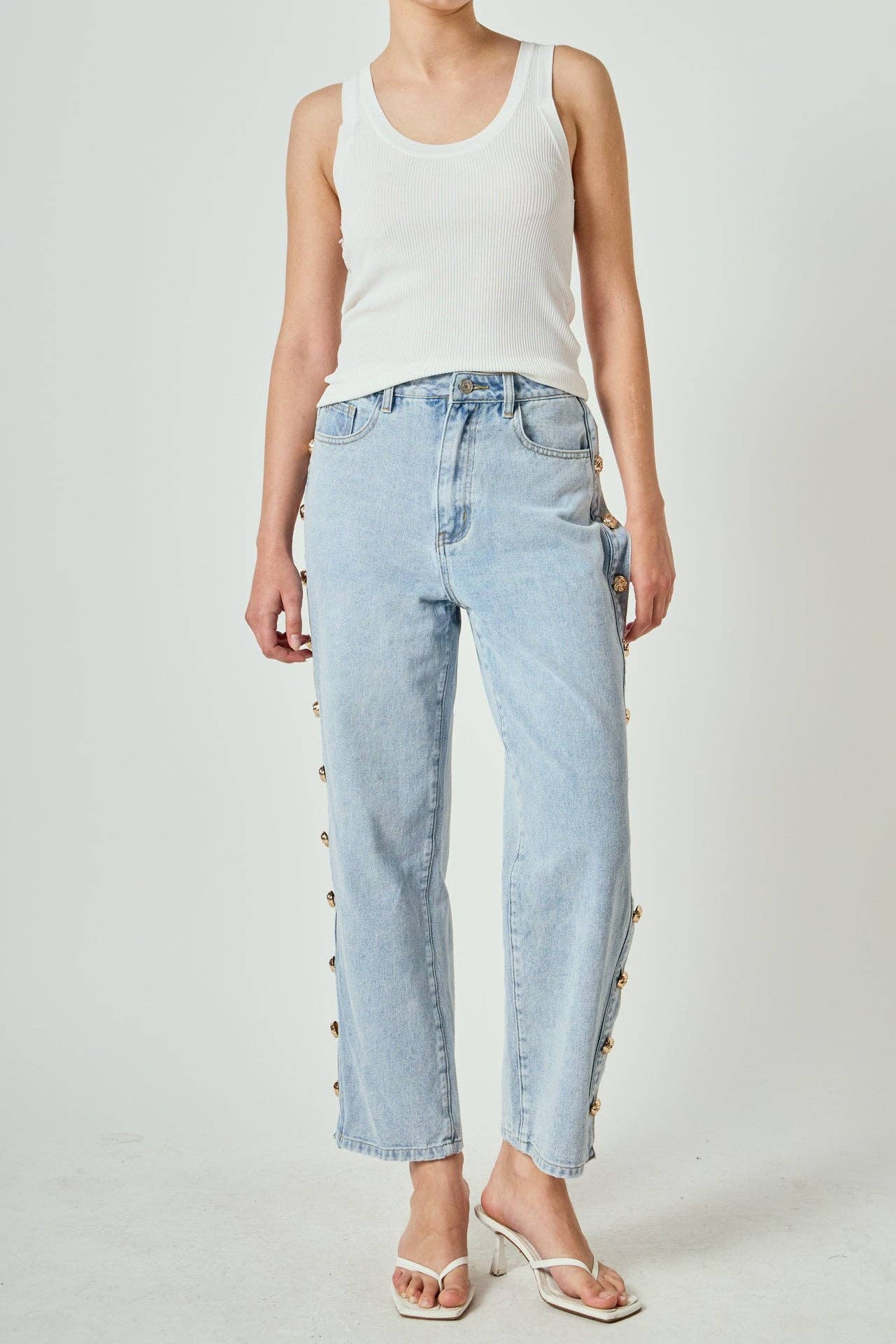 Gold Studded Jeans - Light Wash