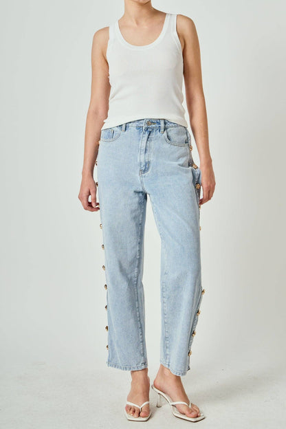 Gold Studded Jeans - Light Wash