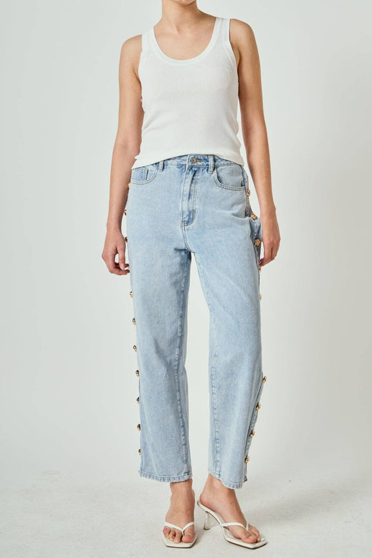 Gold Studded Jeans - Light Wash