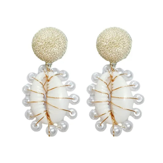 Pearl Wrapped Shell Earrings
